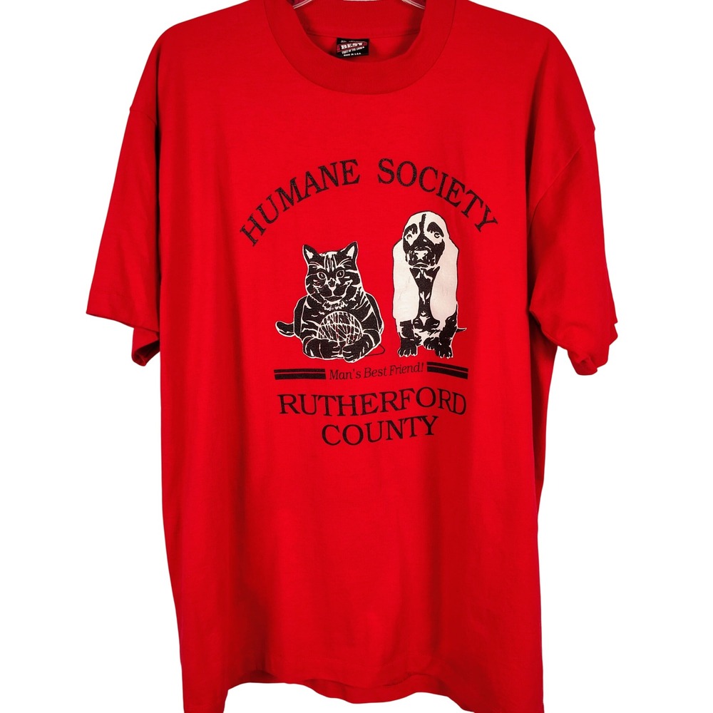 Fruit of the Loom Mens XL Humane Society Graphic Tee Red Single Stitch Vintage